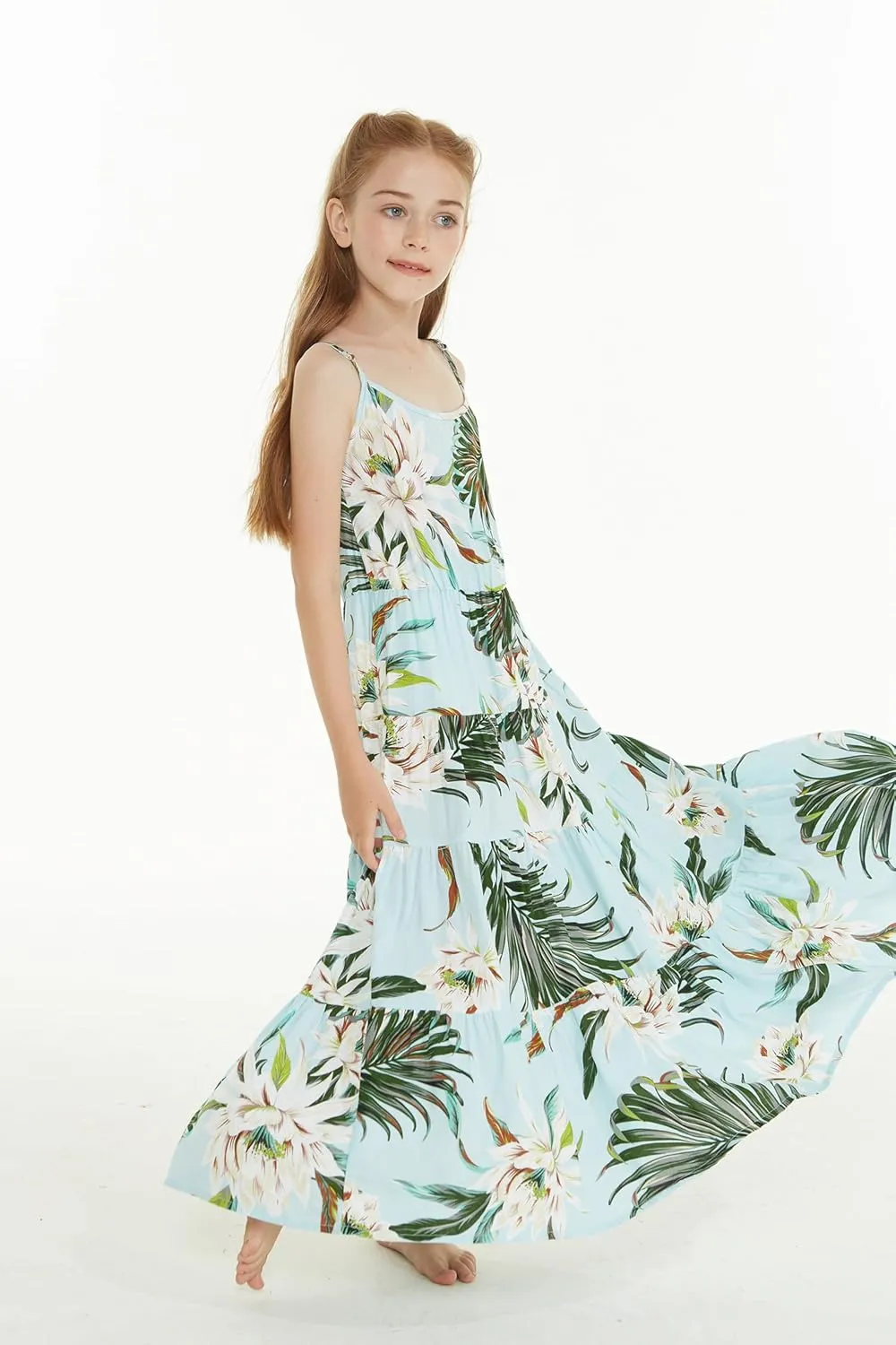 Matchable Family Hawaiian Luau Men Women Girl Boy Clothes in Wispy Cereus Light Blue