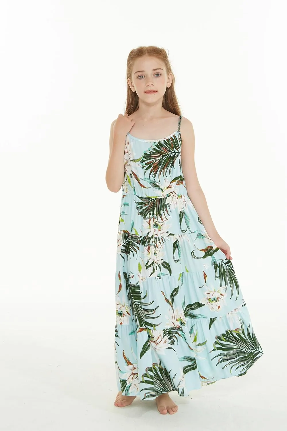 Matchable Family Hawaiian Luau Men Women Girl Boy Clothes in Wispy Cereus Light Blue