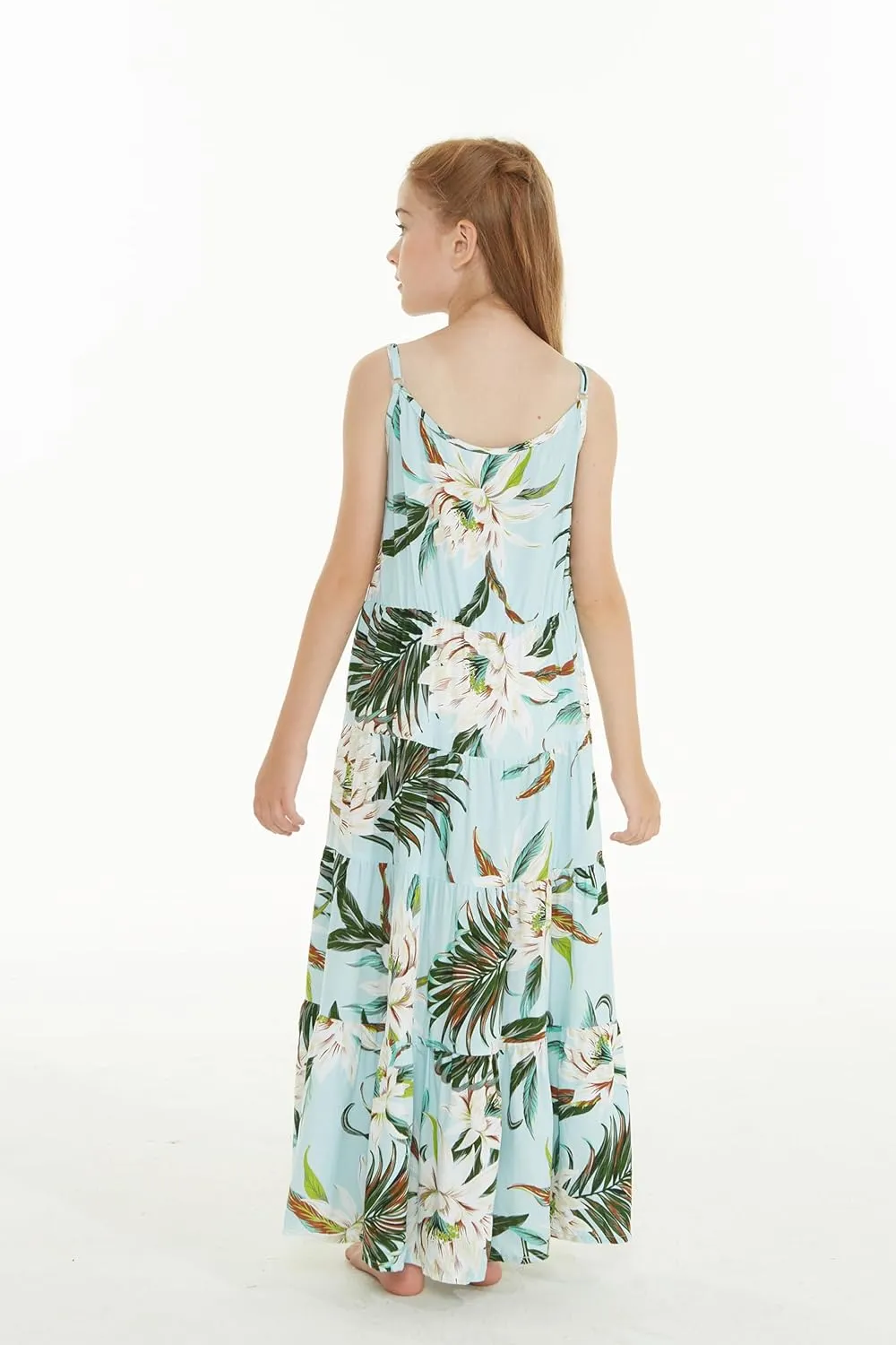 Matchable Family Hawaiian Luau Men Women Girl Boy Clothes in Wispy Cereus Light Blue
