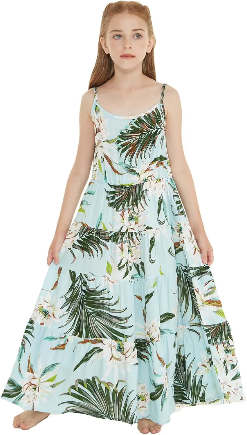 Matchable Family Hawaiian Luau Men Women Girl Boy Clothes in Wispy Cereus Light Blue