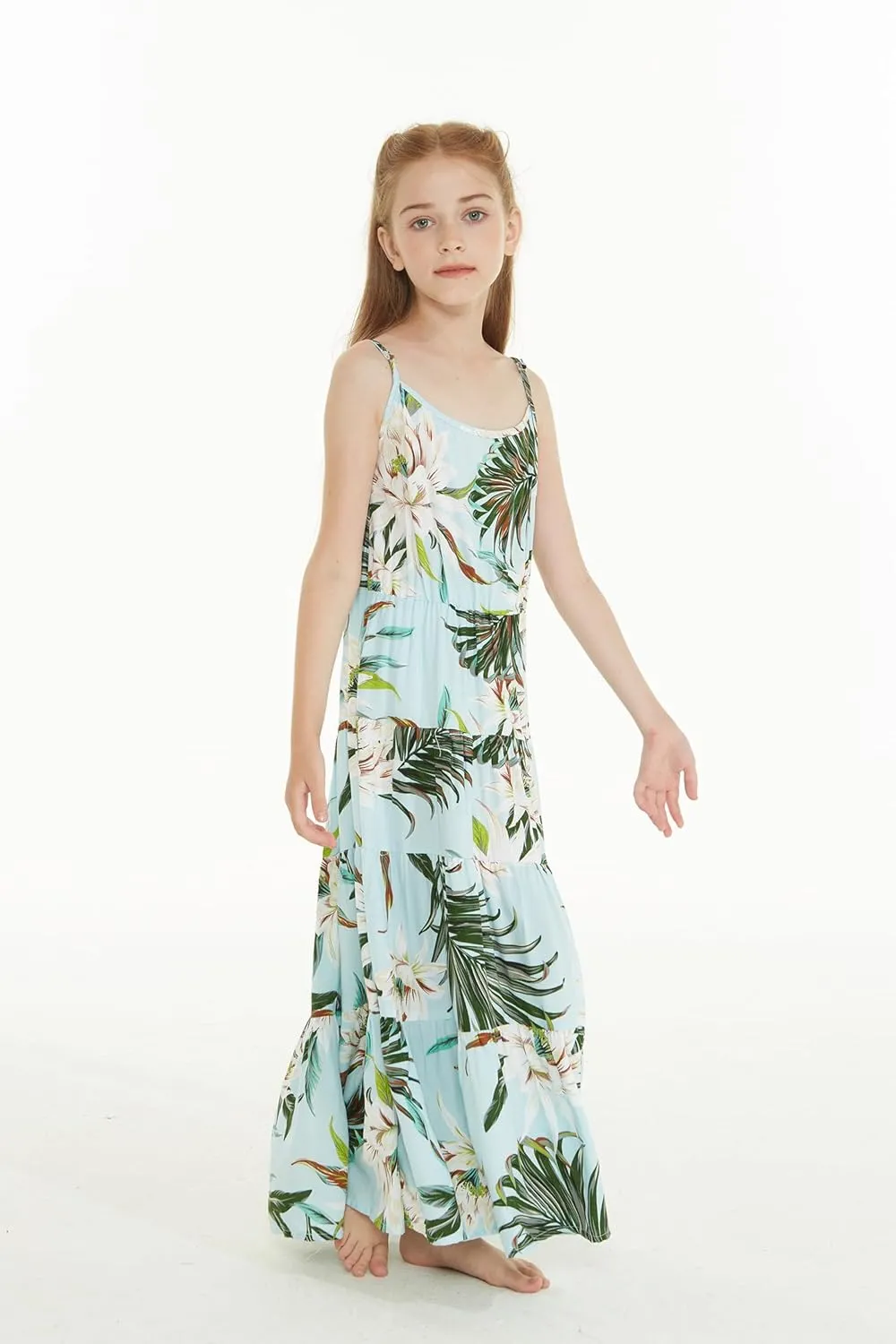 Matchable Family Hawaiian Luau Men Women Girl Boy Clothes in Wispy Cereus Light Blue