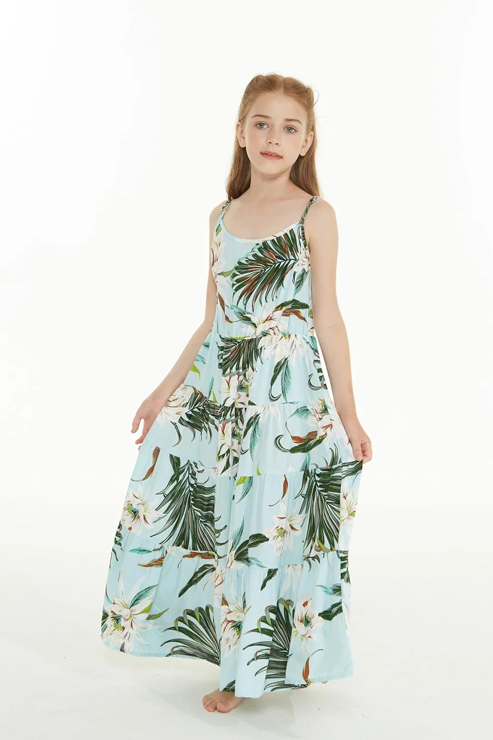 Matchable Family Hawaiian Luau Men Women Girl Boy Clothes in Wispy Cereus Light Blue