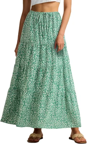 Maxi Skirts for Women Tiered Long Skirts Pleated A Line Adjustable Elastic Waist with Drawstring Flowy Long Skirt
