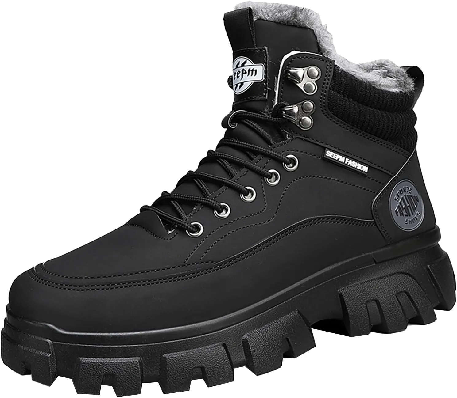 Men Work Boots Soft Toe Hiking Sneakers with Warm Fur Lining Women's Workout Shoes Non-Slip Winter Outdoor Botas Waterproof Non Slip Hike Grounded Footwear