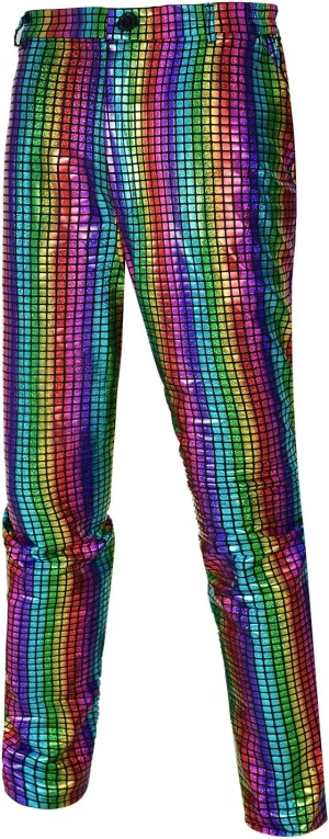Men's 70s Disco Pants Metallic Sequin Straight Leg Trousers Party Dance Outfits
