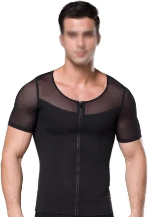 Men's Compression Tank Top Tummy Control Undershirts Slimming Body Shaper Muscle Vest Zipper Open Bust