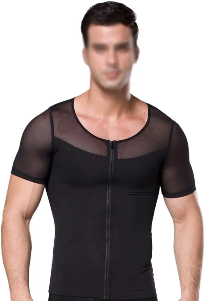 Men's Compression Tank Top Tummy Control Undershirts Slimming Body Shaper Muscle Vest Zipper Open Bust