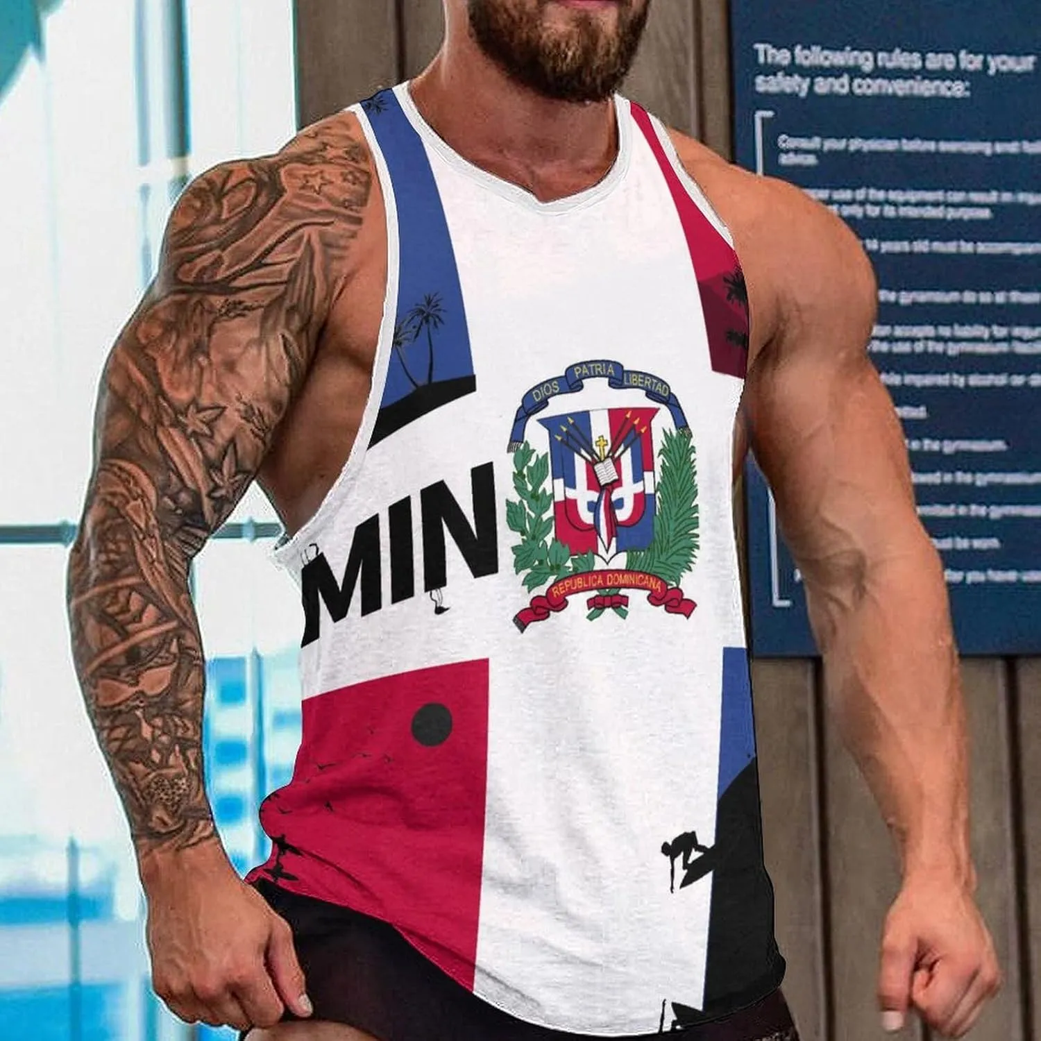 Mens Tank Tops Summer Sleeveless T-Shirt Puerto Rico Flag Casual Funny Gym Workout Tank Top
