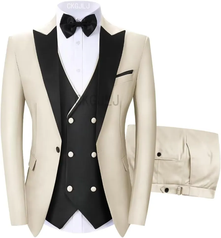 Men's Tuxedos 3 Piece Double Breasted Suit Men Slim Fit Tuxedo for Men Prom Wedding Groom Tux Suits Set Blazer Vest Pants