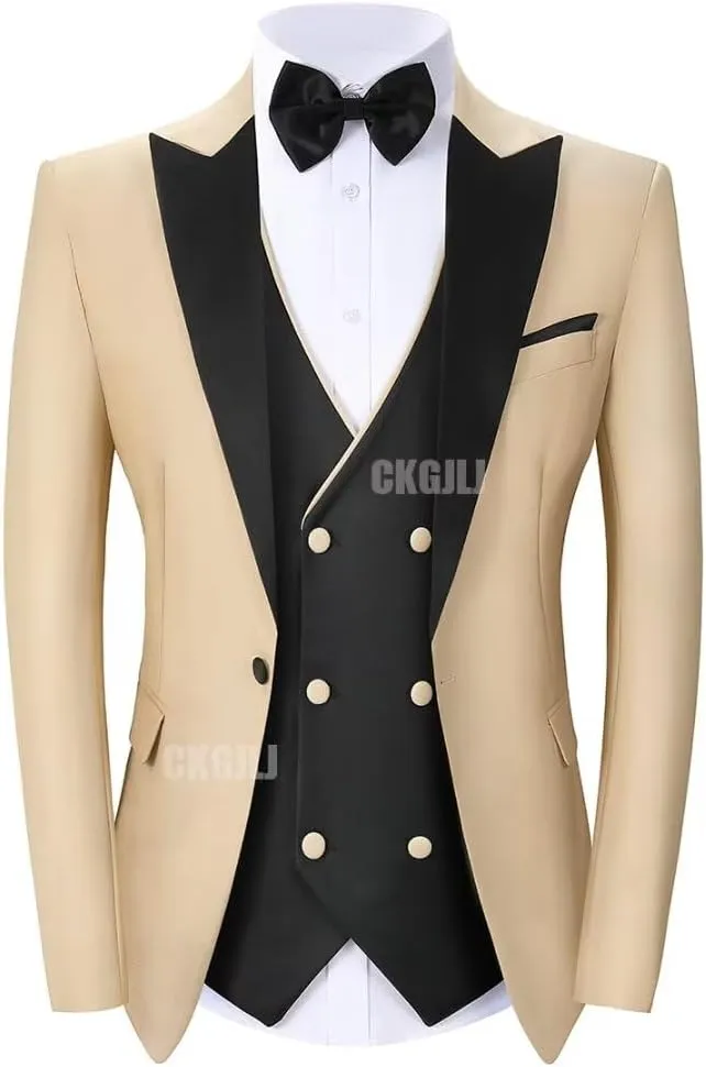 Men's Tuxedos 3 Piece Double Breasted Suit Men Slim Fit Tuxedo for Men Prom Wedding Groom Tux Suits Set Blazer Vest Pants