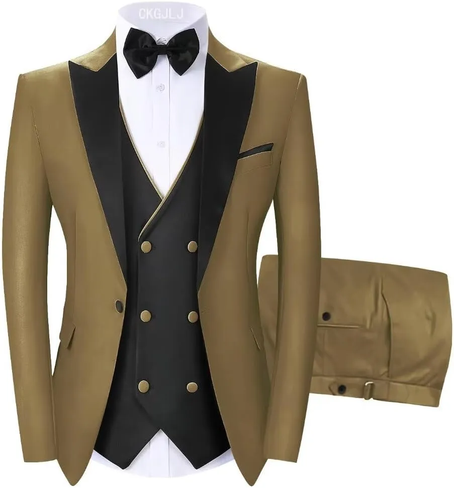 Men's Tuxedos 3 Piece Double Breasted Suit Men Slim Fit Tuxedo for Men Prom Wedding Groom Tux Suits Set Blazer Vest Pants