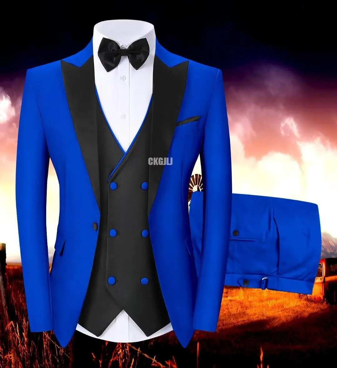 Men's Tuxedos 3 Piece Double Breasted Suit Men Slim Fit Tuxedo for Men Prom Wedding Groom Tux Suits Set Blazer Vest Pants
