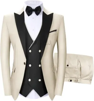 Men's Tuxedos 3 Piece Double Breasted Suit Men Slim Fit Tuxedo for Men Prom Wedding Groom Tux Suits Set Blazer Vest Pants