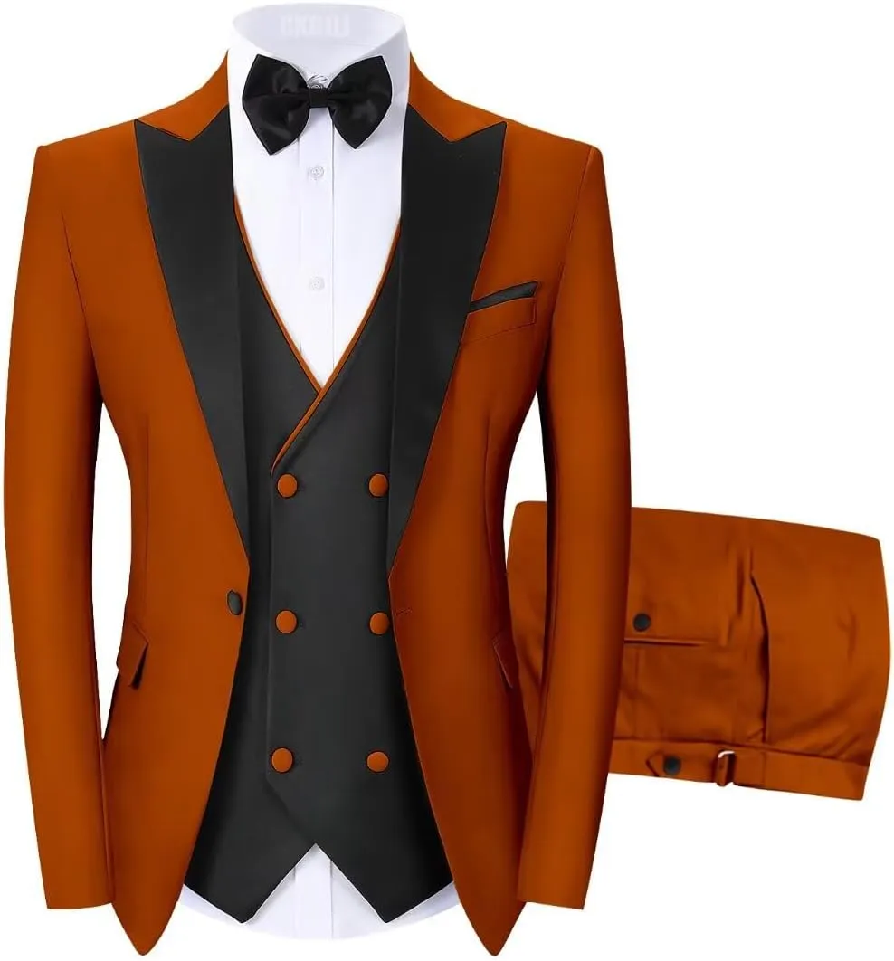 Men's Tuxedos 3 Piece Double Breasted Suit Men Slim Fit Tuxedo for Men Prom Wedding Groom Tux Suits Set Blazer Vest Pants