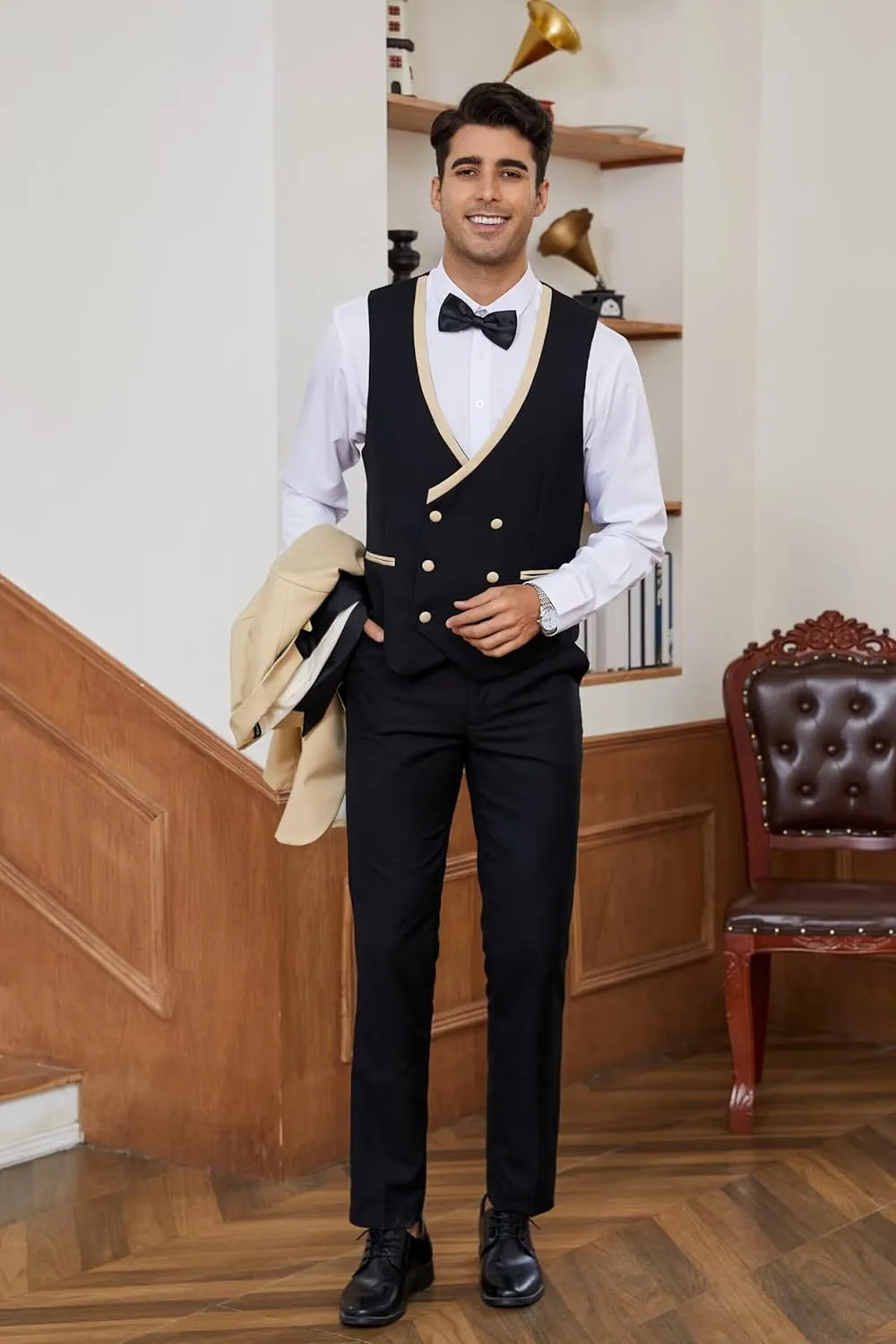 Men's Tuxedos 3 Piece Double Breasted Suit Men Slim Fit Tuxedo for Men Prom Wedding Groom Tux Suits Set Blazer Vest Pants