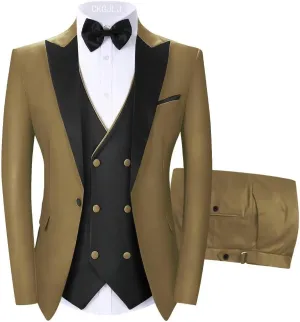 Men's Tuxedos 3 Piece Double Breasted Suit Men Slim Fit Tuxedo for Men Prom Wedding Groom Tux Suits Set Blazer Vest Pants
