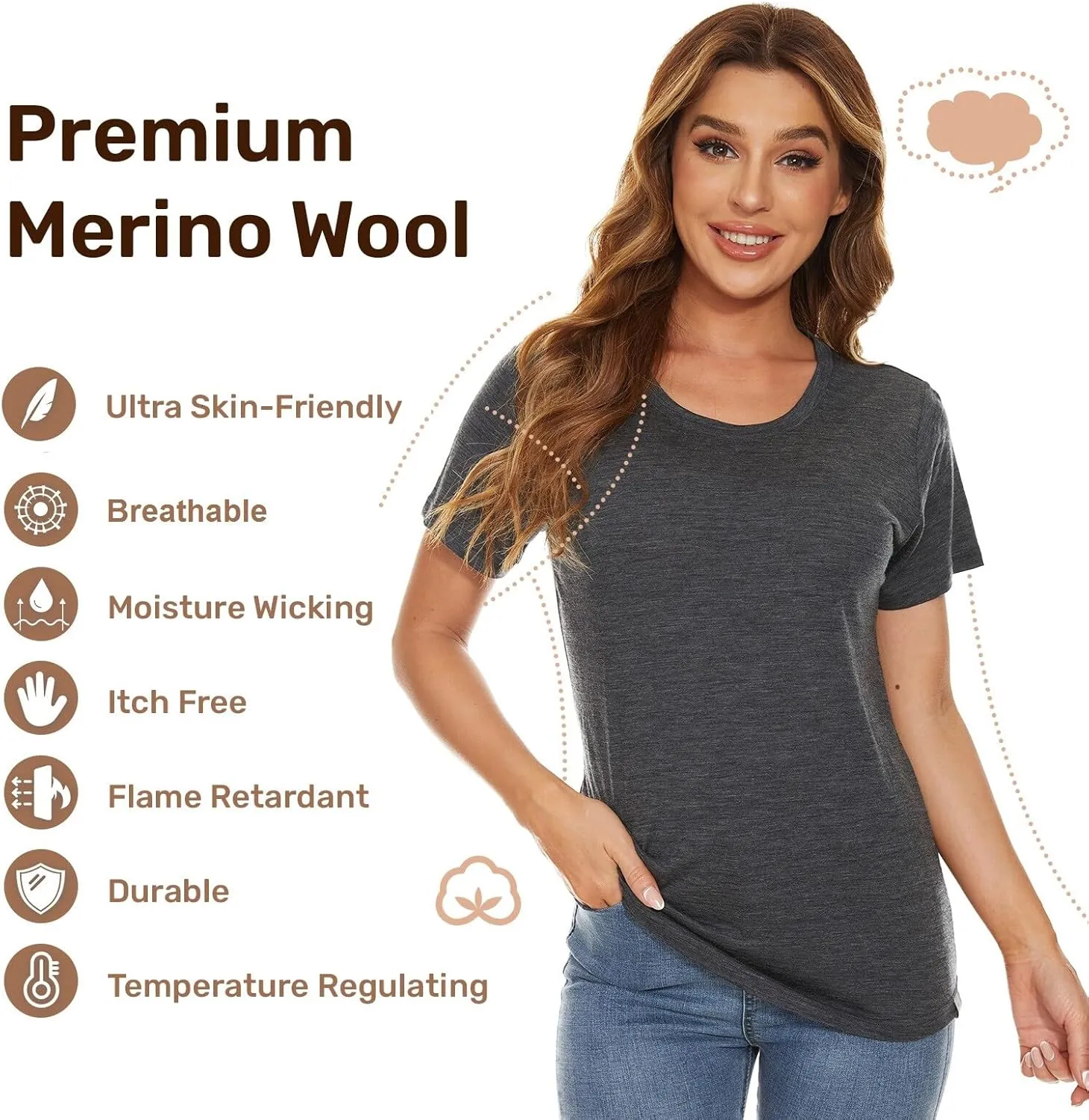 MERINNOVATION Women's Merino Wool T-Shirt Short Sleeve Athletic Tee Wicking Base Layer