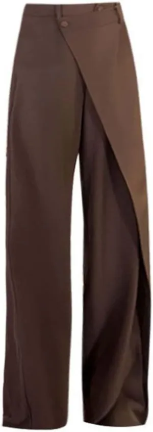 MLAFE High Waisted Loose Fit Business Casual Work Trousers Long Straight Suit Pants Women Asymmetrical Dressy Trousers