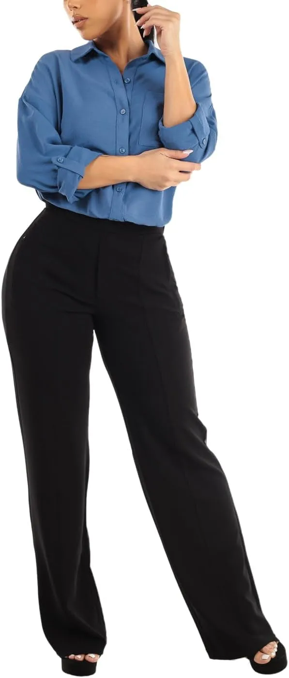 Moda Xpress Women's Stretch High Waisted Dress Pants for Work, Straight, Wide, Skinny Leg Business Office Casual Pants 40609N