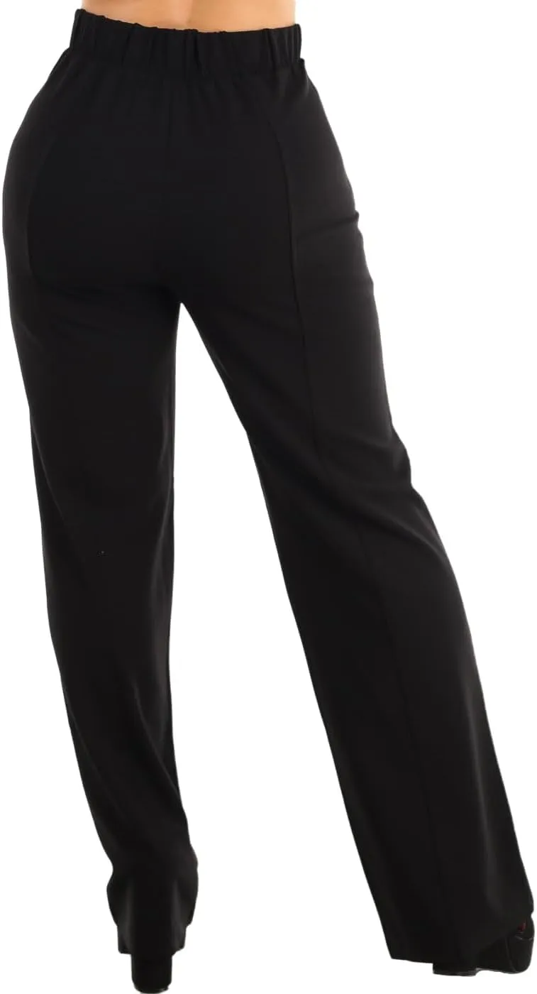 Moda Xpress Women's Stretch High Waisted Dress Pants for Work, Straight, Wide, Skinny Leg Business Office Casual Pants 40609N