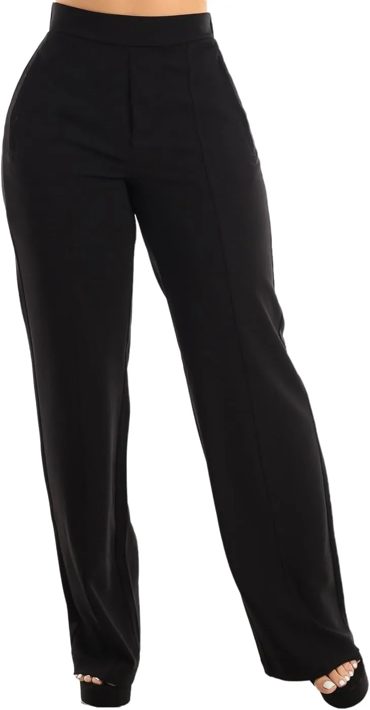 Moda Xpress Women's Stretch High Waisted Dress Pants for Work, Straight, Wide, Skinny Leg Business Office Casual Pants 40609N