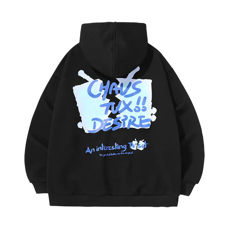 Monogram printed kangaroo hood with rotator sleeves and fleece drawstring hoodie