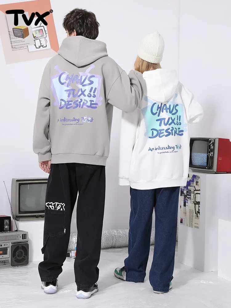 Monogram printed kangaroo hood with rotator sleeves and fleece drawstring hoodie