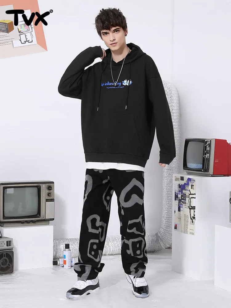 Monogram printed kangaroo hood with rotator sleeves and fleece drawstring hoodie