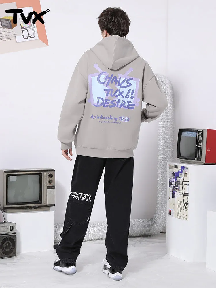 Monogram printed kangaroo hood with rotator sleeves and fleece drawstring hoodie