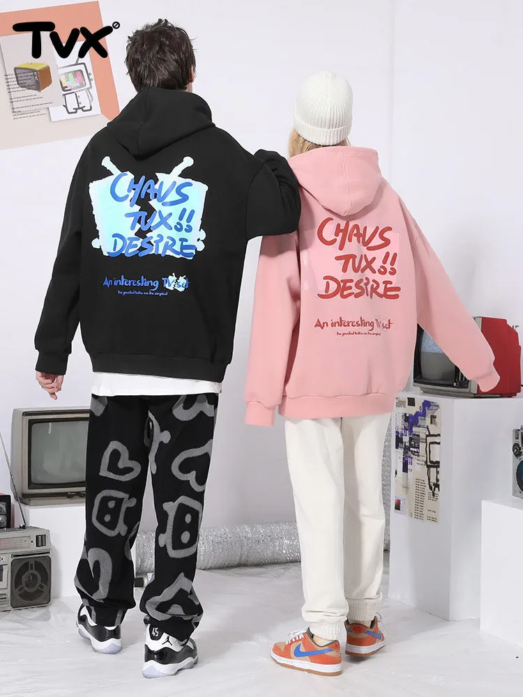 Monogram printed kangaroo hood with rotator sleeves and fleece drawstring hoodie