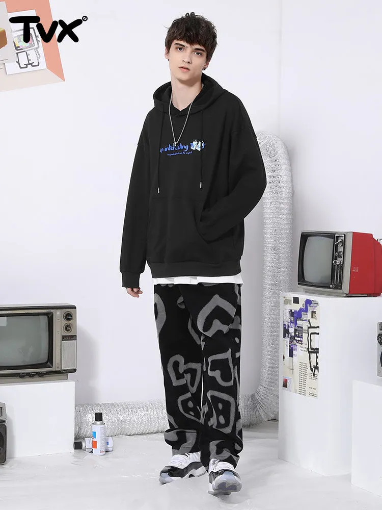 Monogram printed kangaroo hood with rotator sleeves and fleece drawstring hoodie