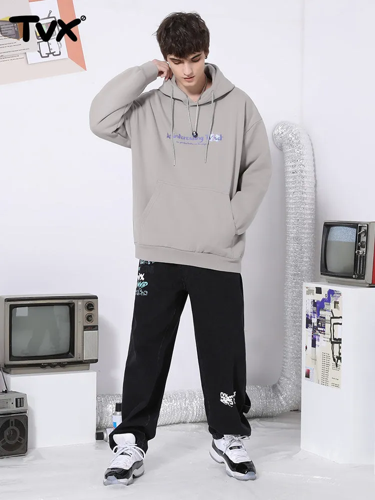Monogram printed kangaroo hood with rotator sleeves and fleece drawstring hoodie