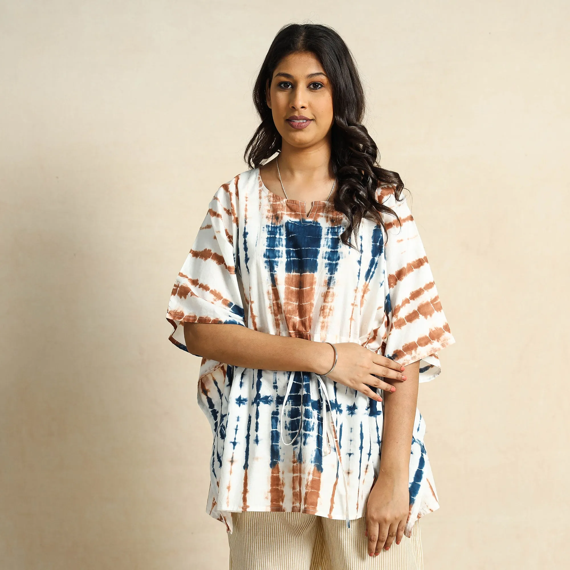Multicolor - Shibori Tie-Dye Kaftan & Pyjama Night Suit Set