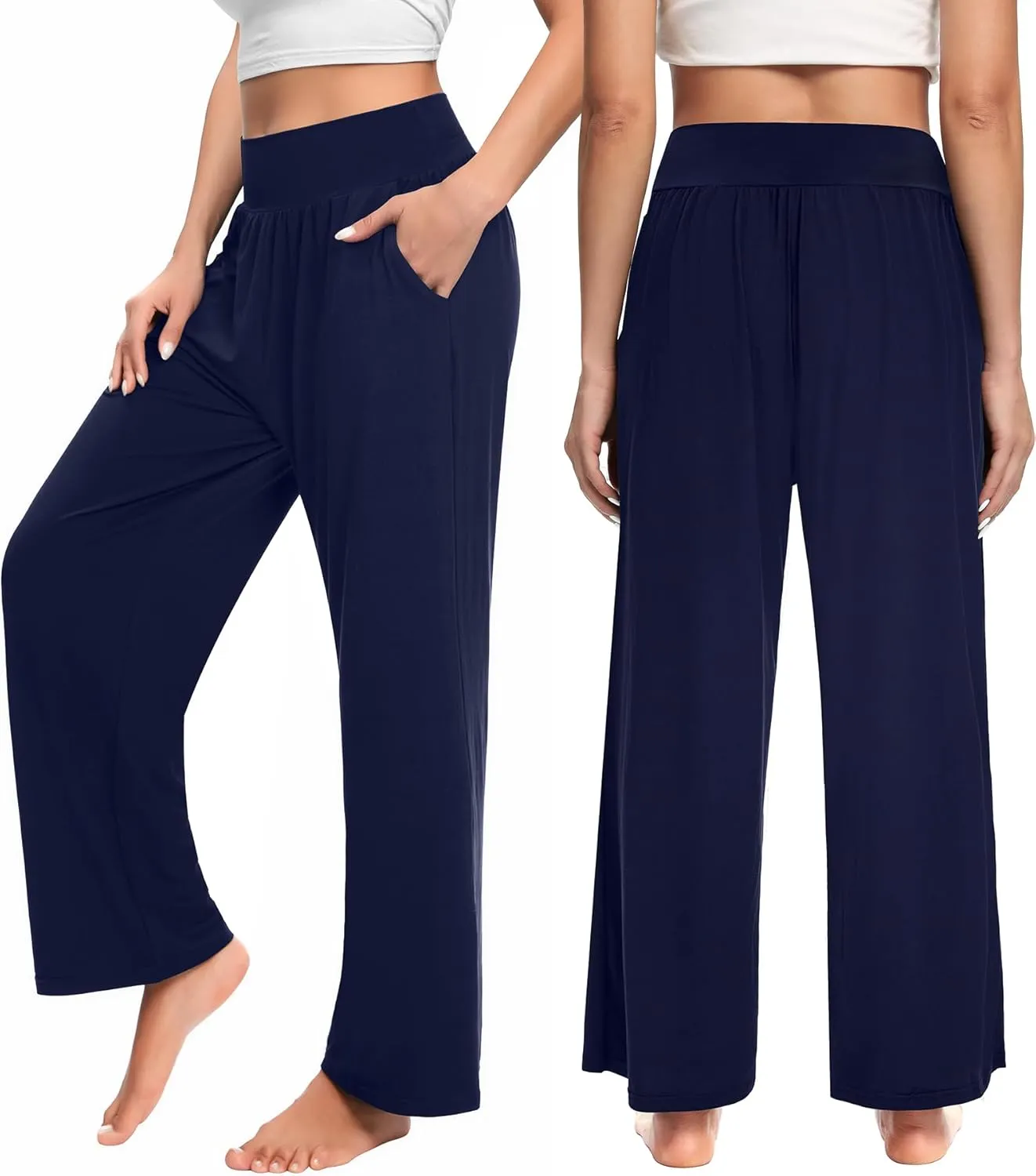 OLIKEME Womens Wide Leg Yoga Pants High Waisted Comfy Casual Loose Pants Workout Plus Size Lounge Sweatpants with Pockets