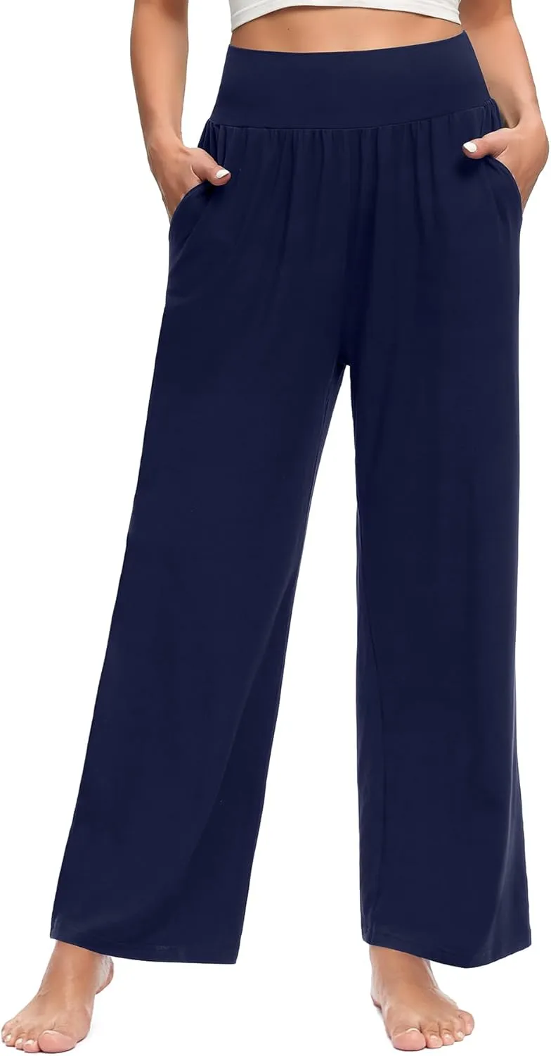 OLIKEME Womens Wide Leg Yoga Pants High Waisted Comfy Casual Loose Pants Workout Plus Size Lounge Sweatpants with Pockets