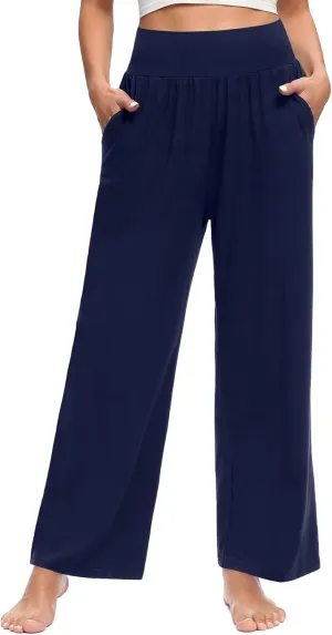 OLIKEME Womens Wide Leg Yoga Pants High Waisted Comfy Casual Loose Pants Workout Plus Size Lounge Sweatpants with Pockets