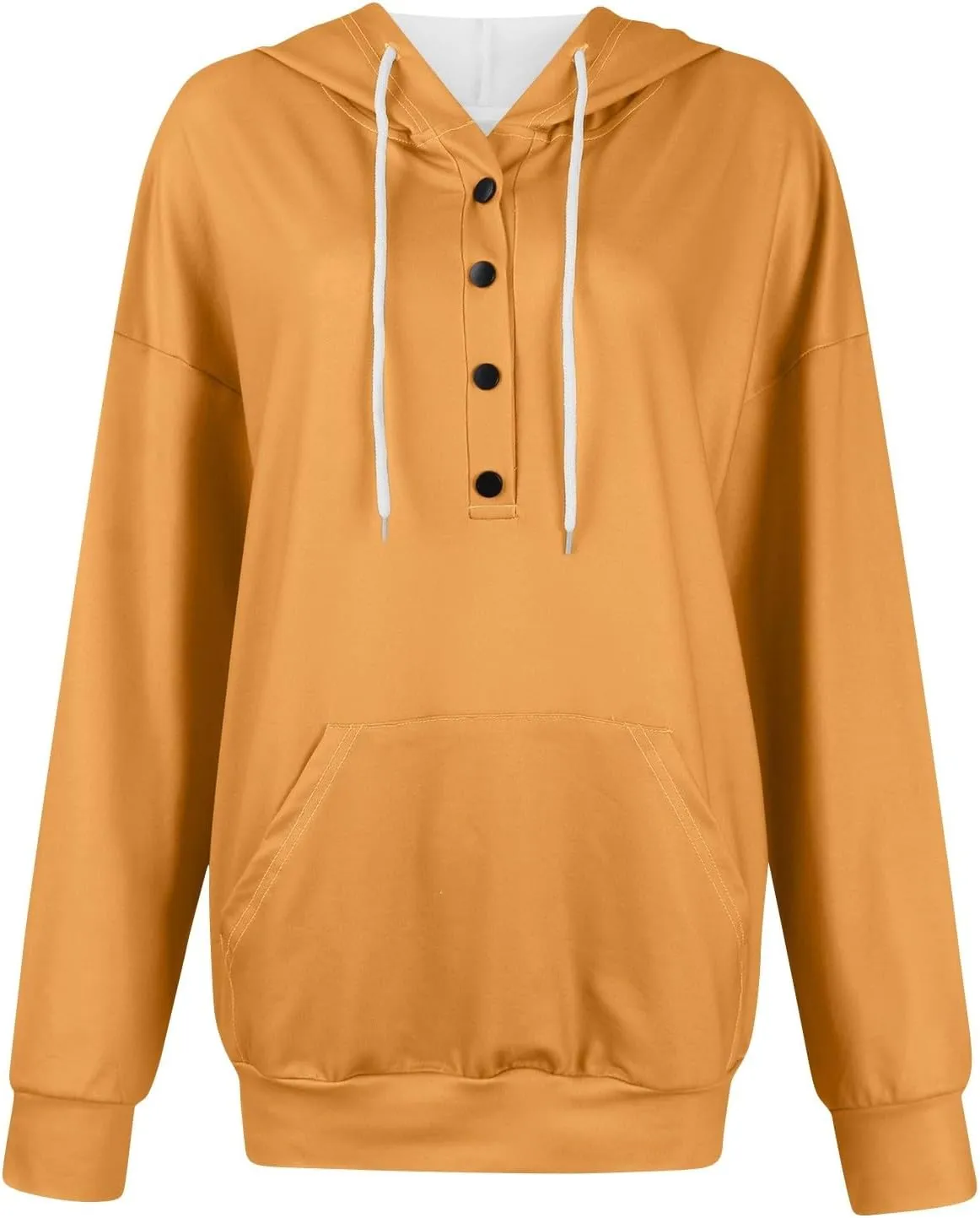 Oversized Hoodies for Women Button Down Drop Shoulder Drawstring Sweatshirt Ribbed Long Sleeve Tops with Pockets