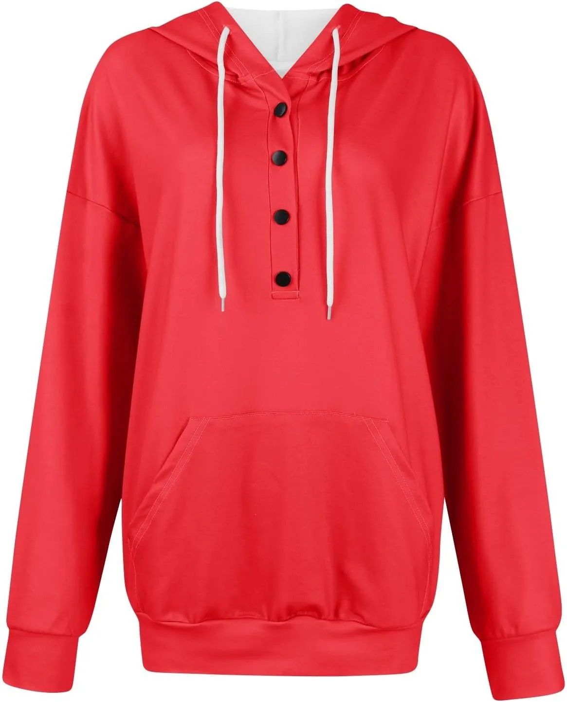 Oversized Hoodies for Women Button Down Drop Shoulder Drawstring Sweatshirt Ribbed Long Sleeve Tops with Pockets