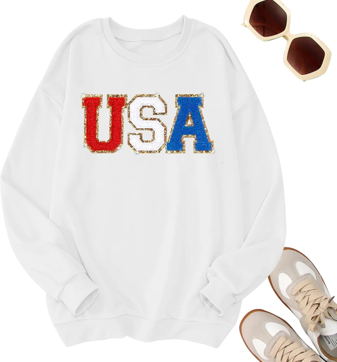 Oversized Usa Sweatshirt Women: Patriotic Tshirt 4th July Shirt Long Sleeve Casual Pullover Tops