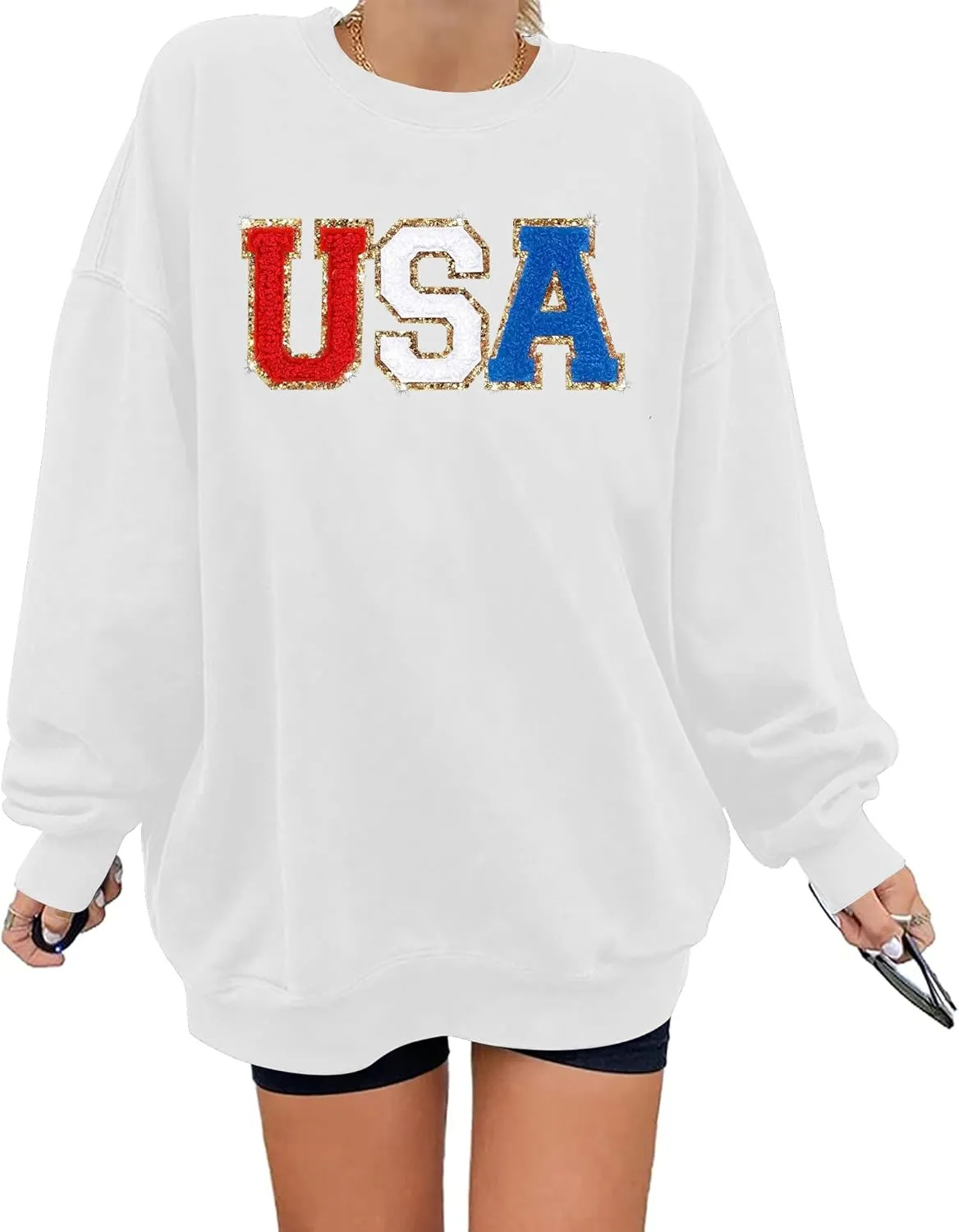 Oversized Usa Sweatshirt Women: Patriotic Tshirt 4th July Shirt Long Sleeve Casual Pullover Tops