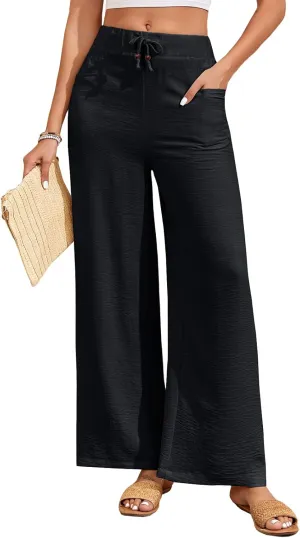 Oymyakon Women's Palazzo Lounge Pants Summer Casual Loose Drawstring High Waisted Wide Leg Pants Beach Trousers