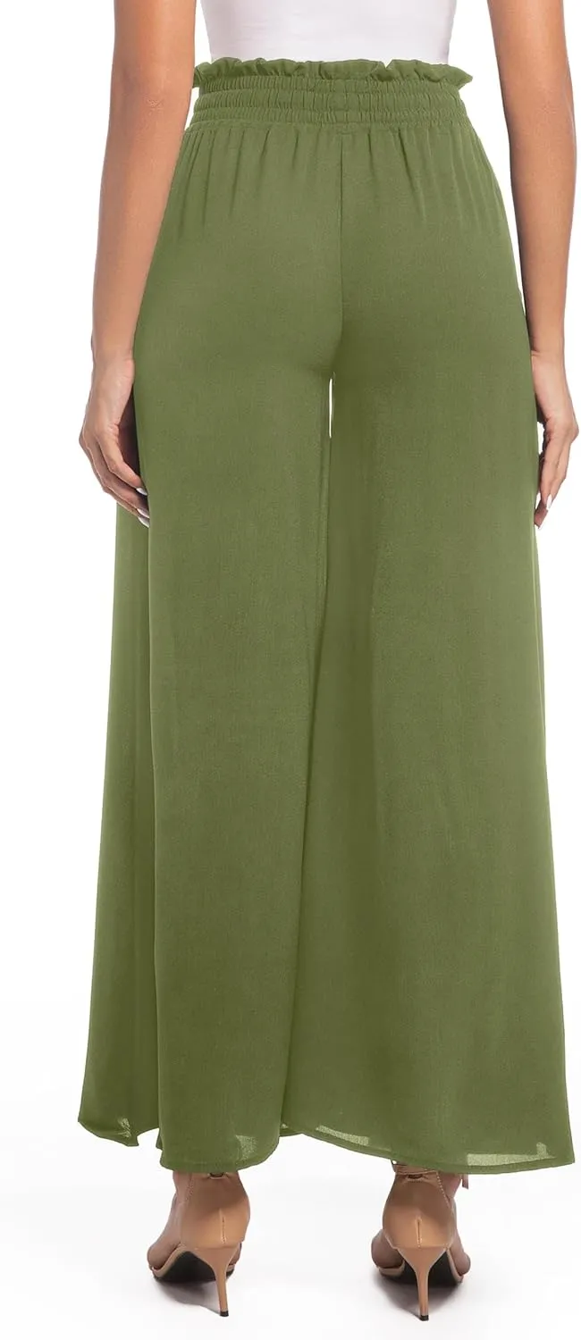 Pants for Women Casual Elastic High Waist Flowy Wide Leg Pants with Pockets