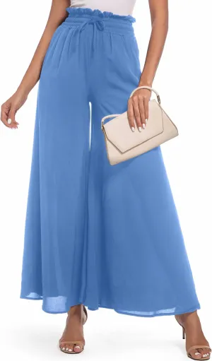 Pants for Women Casual Elastic High Waist Flowy Wide Leg Pants with Pockets