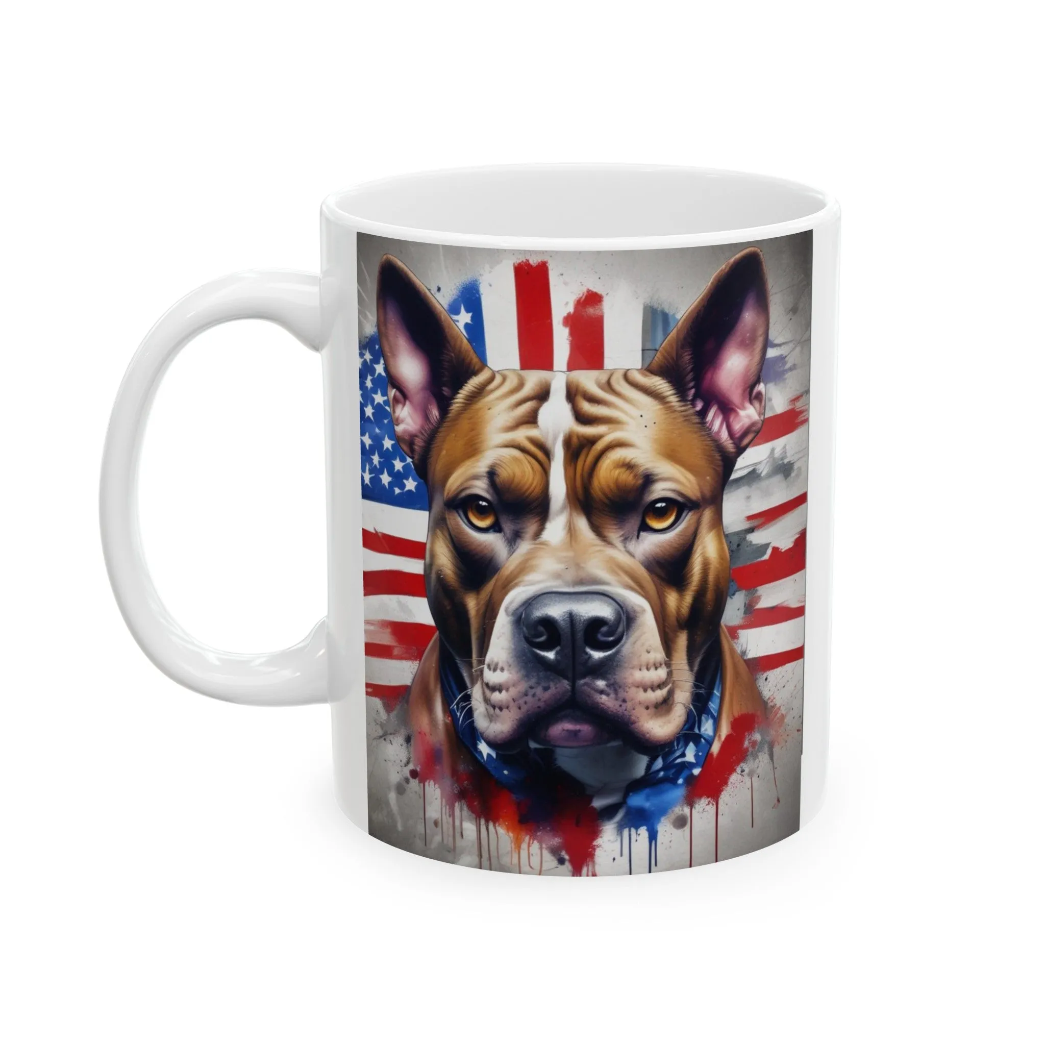 Patriotic PitBull Portrait Ceramic Mug, (11oz, 15oz)
