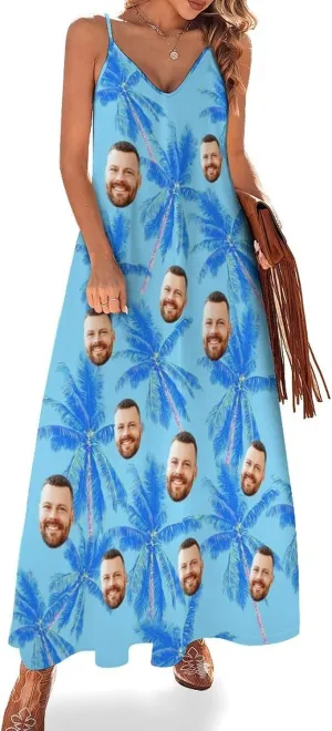 Personalized Women Summer Dresses Custom Faces Funny Sundress Hawaiian Dress Casual Beach Swing Dress with Pockets