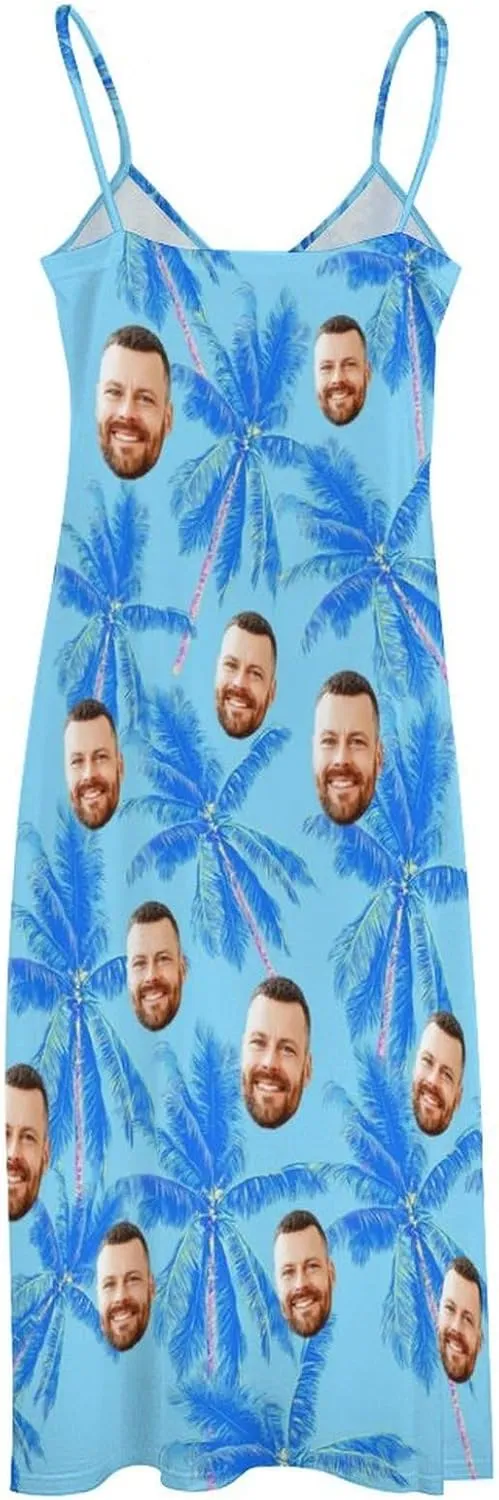 Personalized Women Summer Dresses Custom Faces Funny Sundress Hawaiian Dress Casual Beach Swing Dress with Pockets