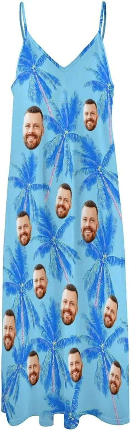 Personalized Women Summer Dresses Custom Faces Funny Sundress Hawaiian Dress Casual Beach Swing Dress with Pockets