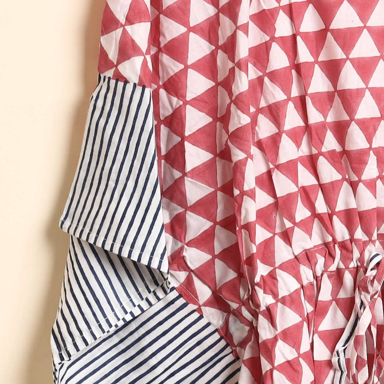 Pink - Hand Block Printed Cotton Kaftan & Pyjama Night Suit Set