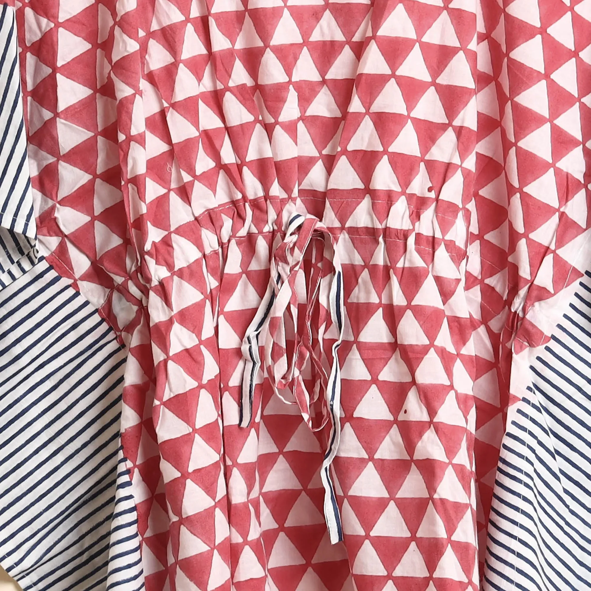 Pink - Hand Block Printed Cotton Kaftan & Pyjama Night Suit Set