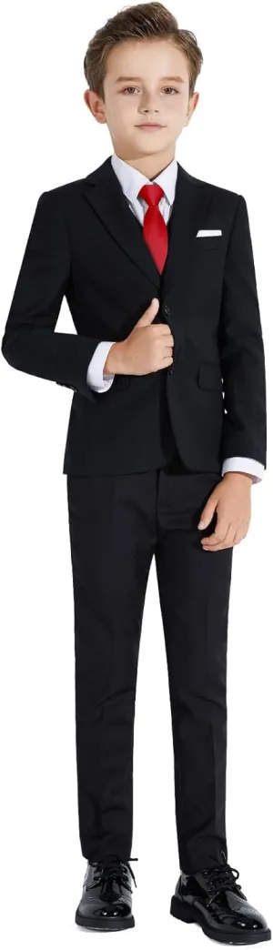 Plavict Boys Formal Suit Slim Fit for Boys Wedding Ring Bearer Outfit with Adjustable Waist